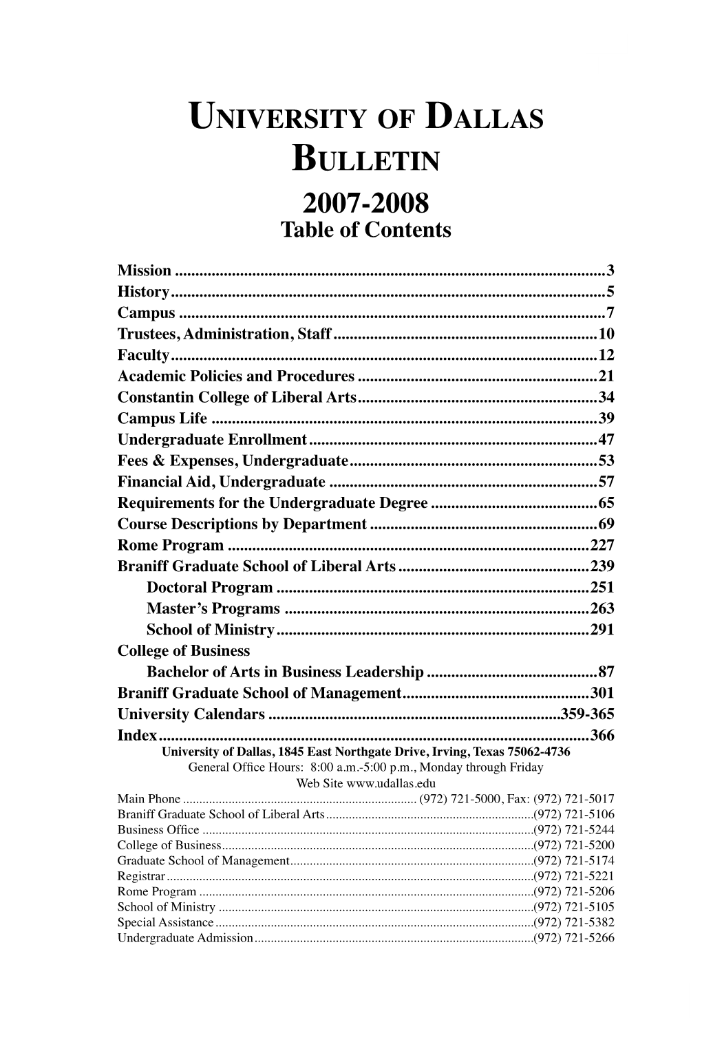 2007-08 University of Dallas Bulletin