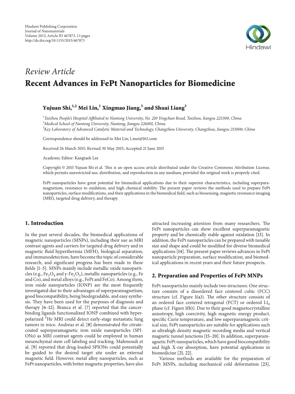 Recent Advances in Fept Nanoparticles for Biomedicine