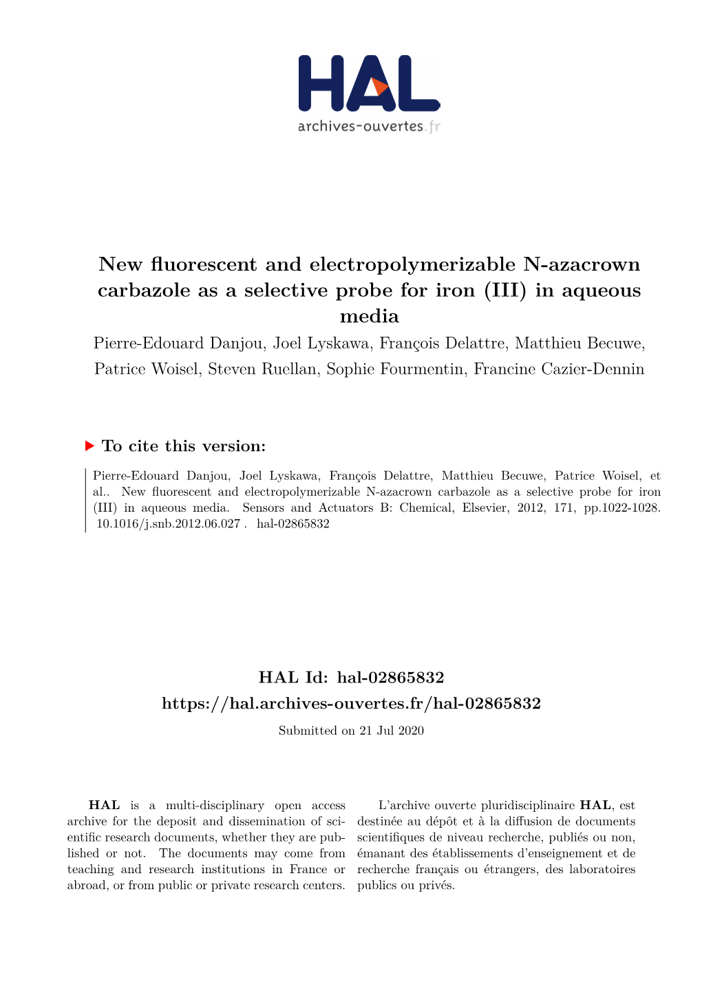 New Fluorescent and Electropolymerizable N-Azacrown