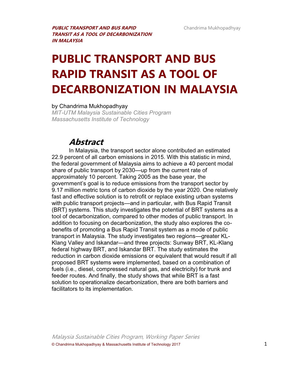 Public Transport and Bus Rapid Transit As a Tool Of