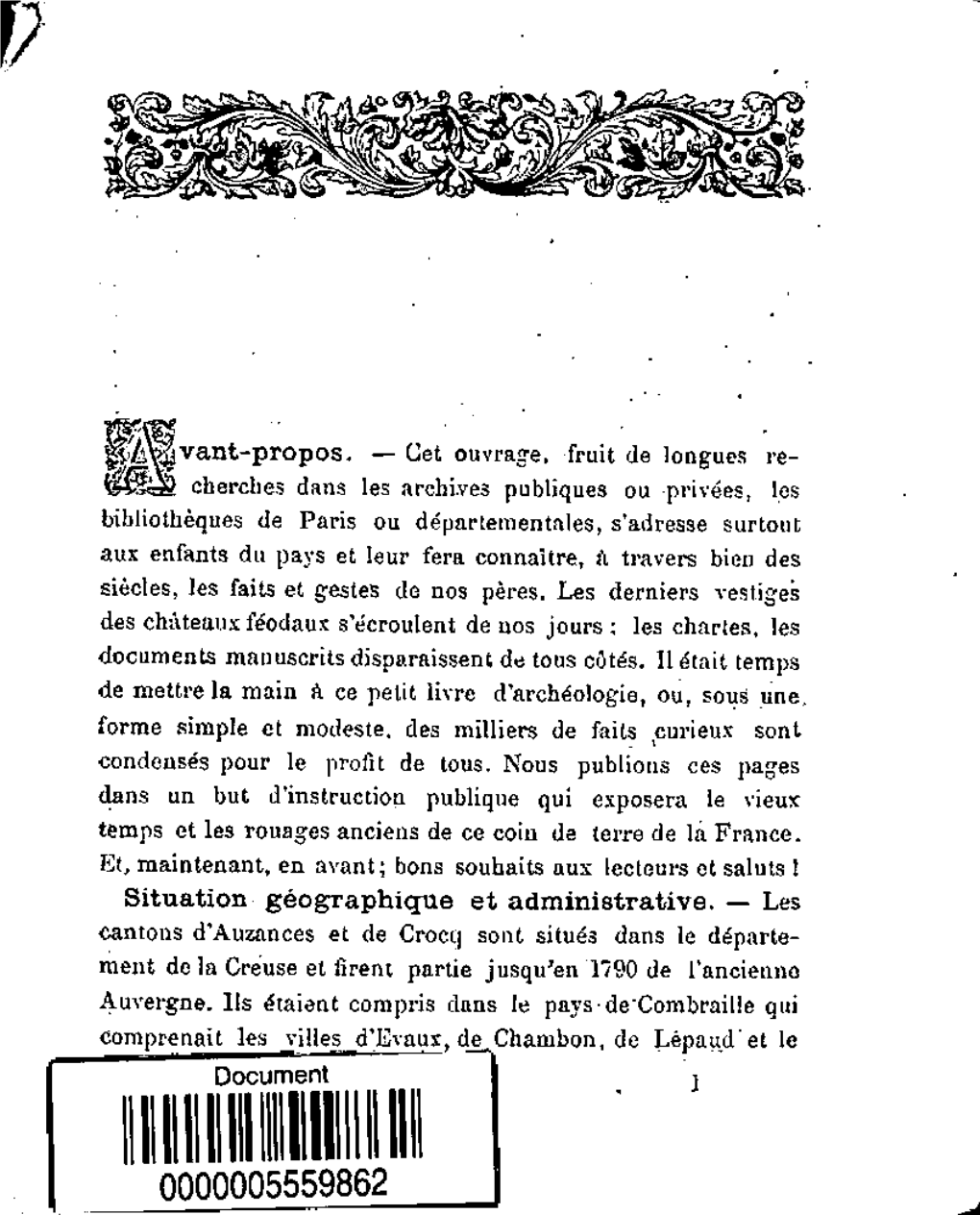 Histoire Illustree Des Villes D'auzances Et De Crocq, Dans Le Pays De Combraille, Departement De La Creuse