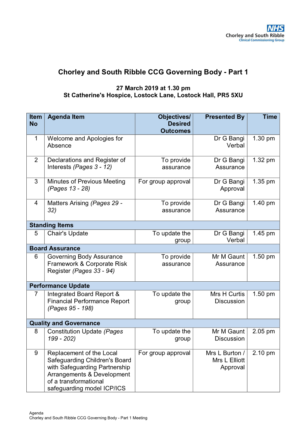 Agenda Document for Chorley and South Ribble CCG Governing Body