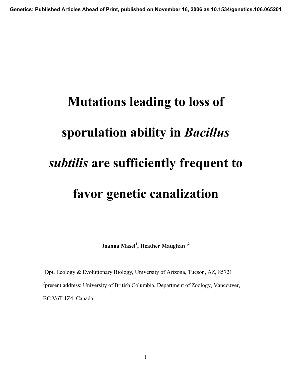 Mutations Leading to Loss of Sporulation Ability In