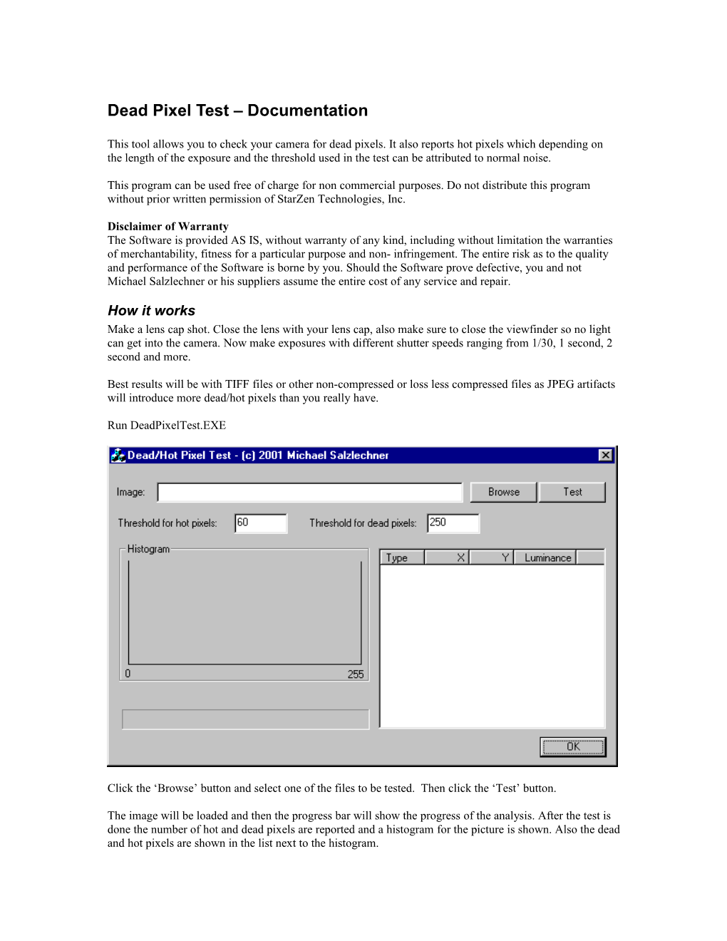 Dead Pixel Test Documentation