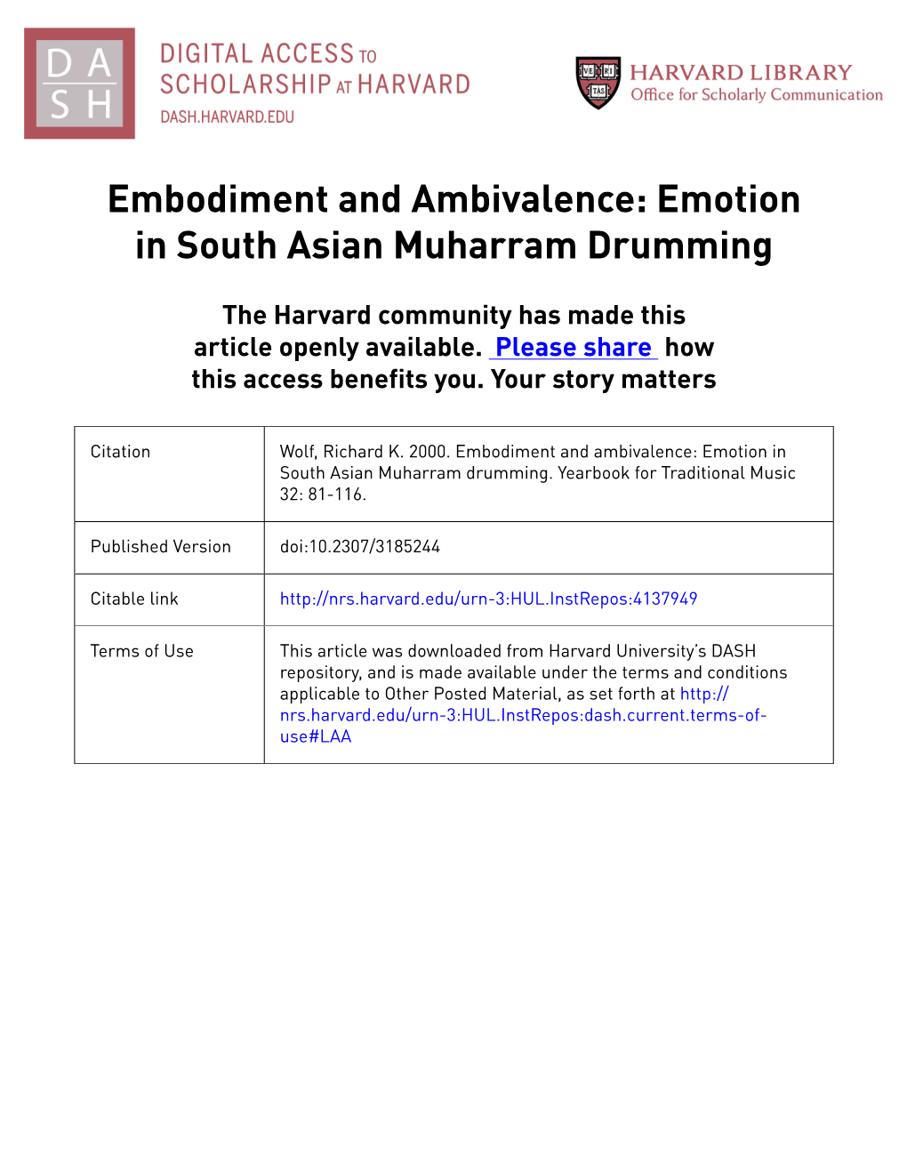 Embodiment and Ambivalence: Emotion in South Asian Muharram Drumming