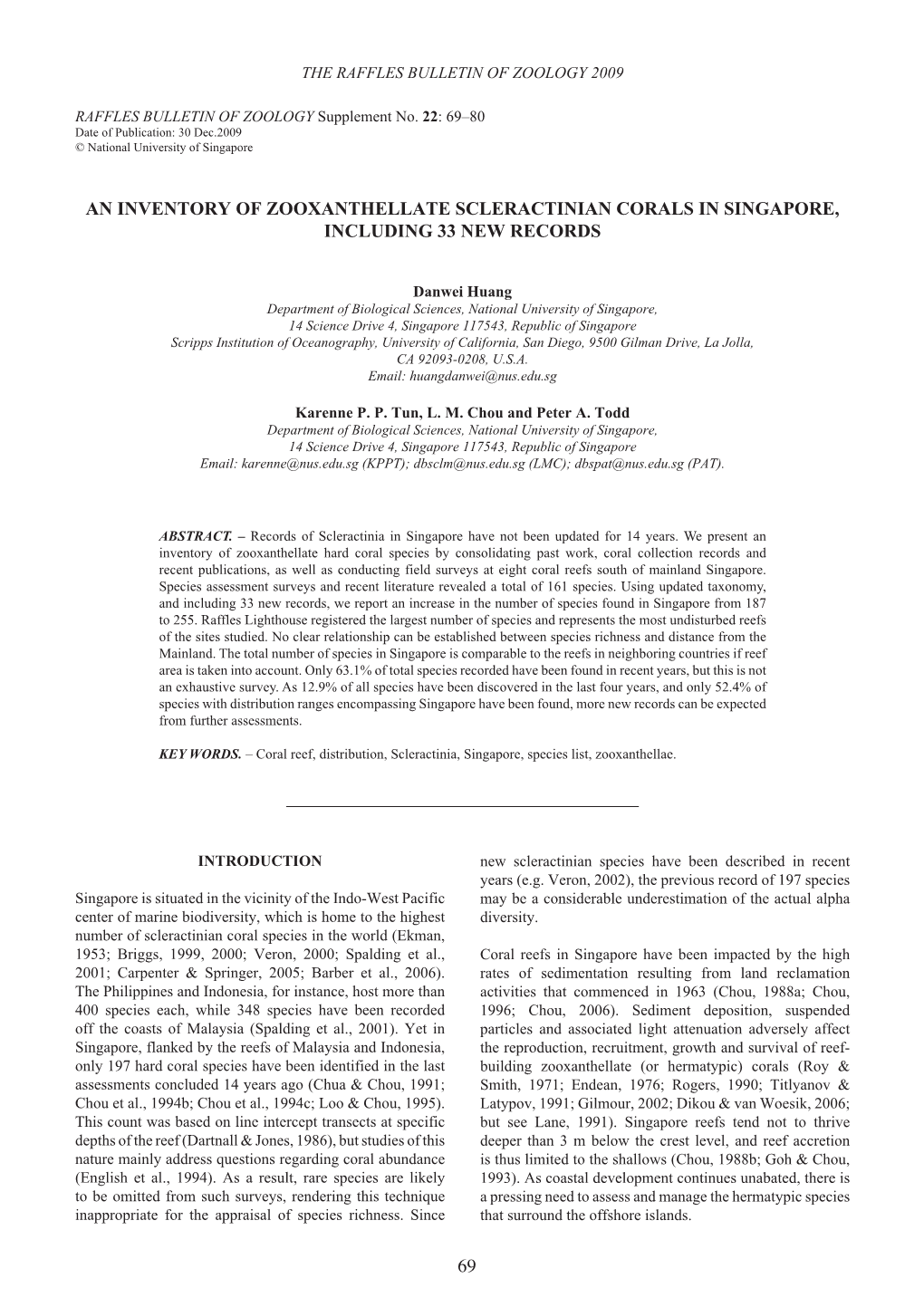 69 an Inventory of Zooxanthellate