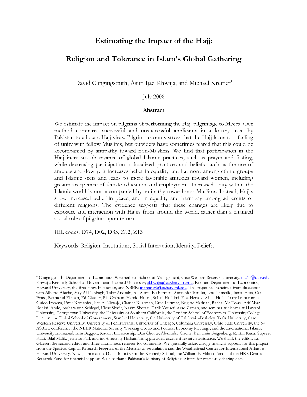 Estimating the Impact of the Hajj: Religion and Tolerance in Islam's Global Gathering