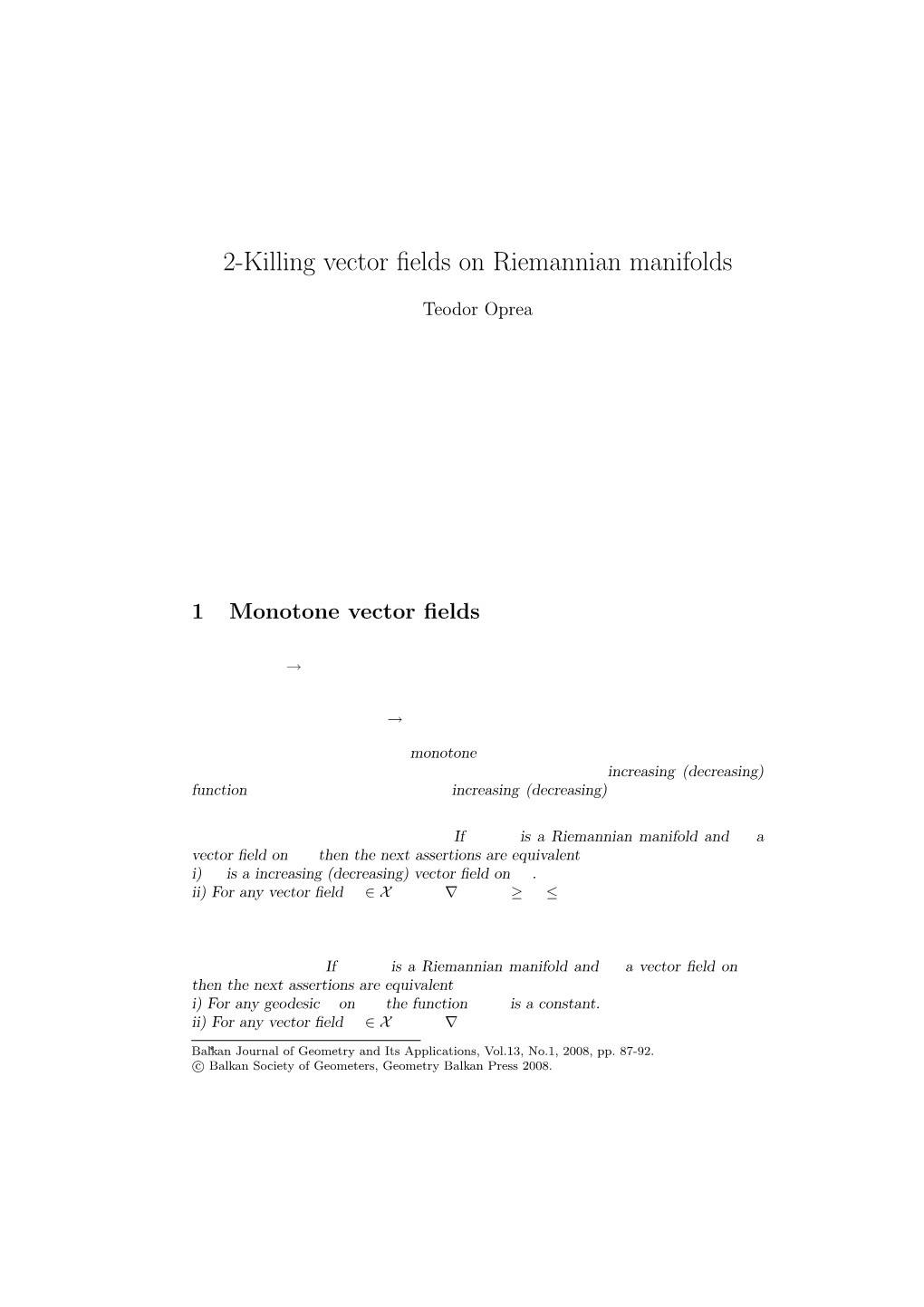2-Killing Vector Fields on Riemannian Manifolds