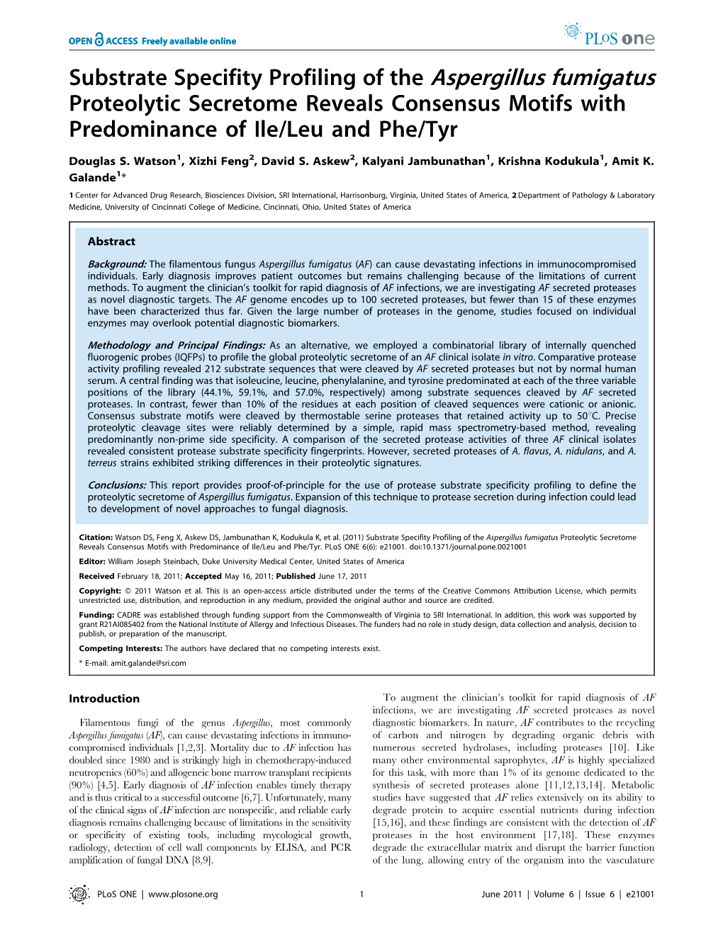 Substrate Specifity Profiling of the Aspergillus Fumigatus Proteolytic Secretome Reveals Consensus Motifs with Predominance of Ile/Leu and Phe/Tyr