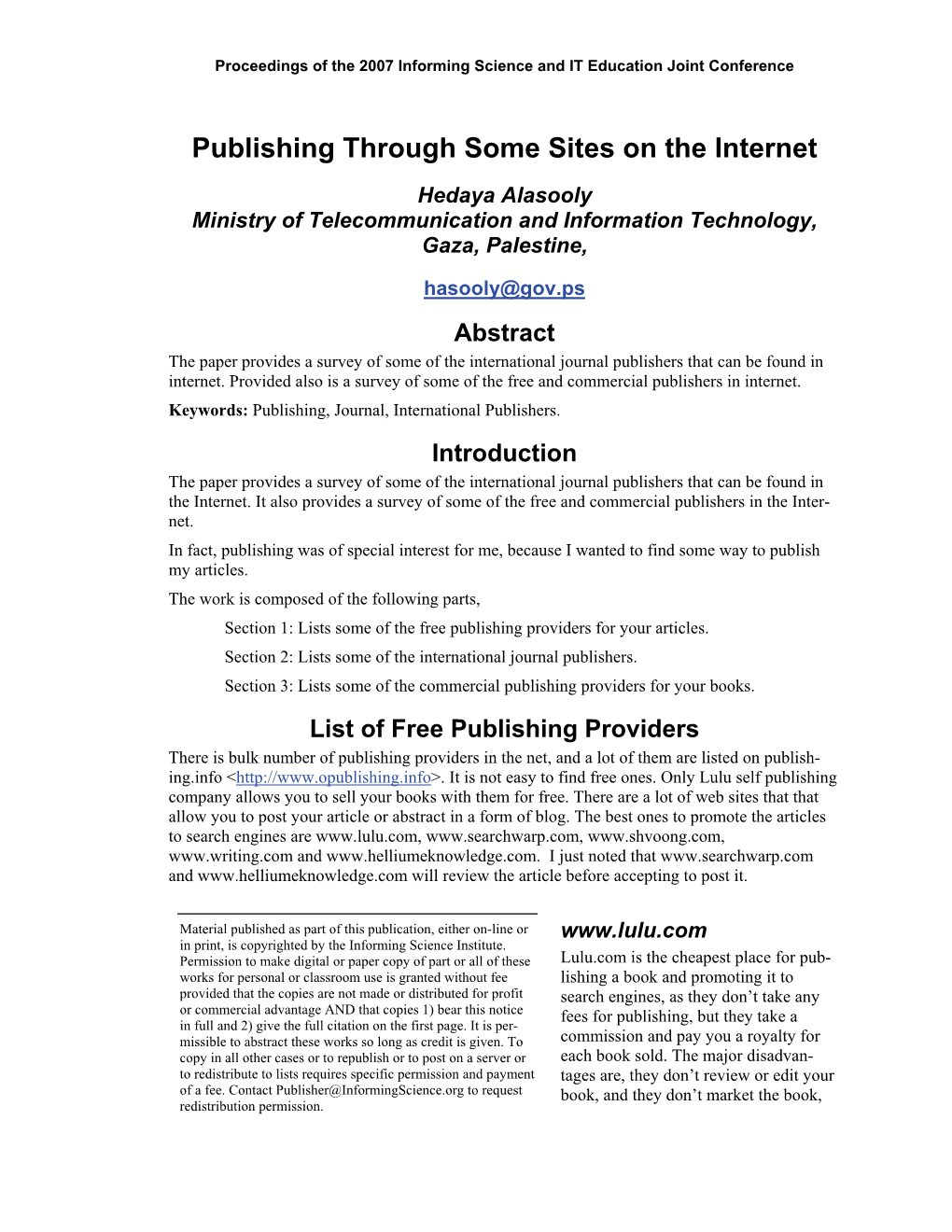 Publishing Through Some Sites on the Internet