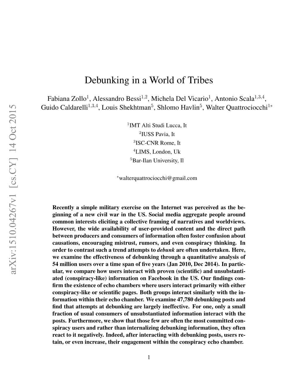 Debunking in a World of Tribes Arxiv:1510.04267V1 [Cs.CY] 14 Oct 2015