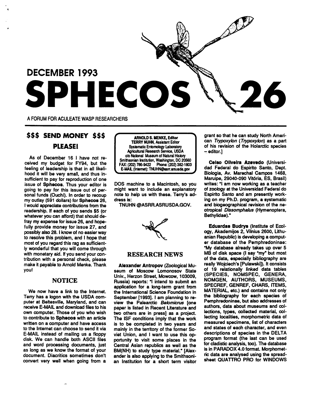 Sphecos: a Forum for Aculeate Wasp Researchers