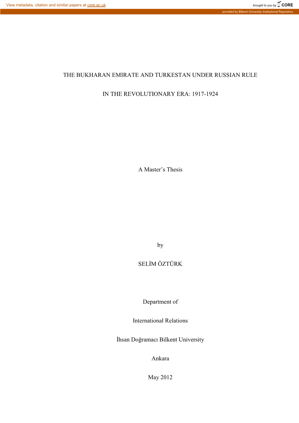 The Bukharan Emirate and Turkestan Under Russian Rule