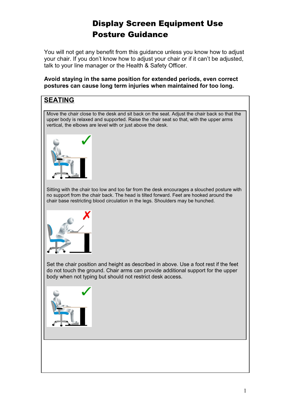 Display Screen Equipment Use Posture Guidance