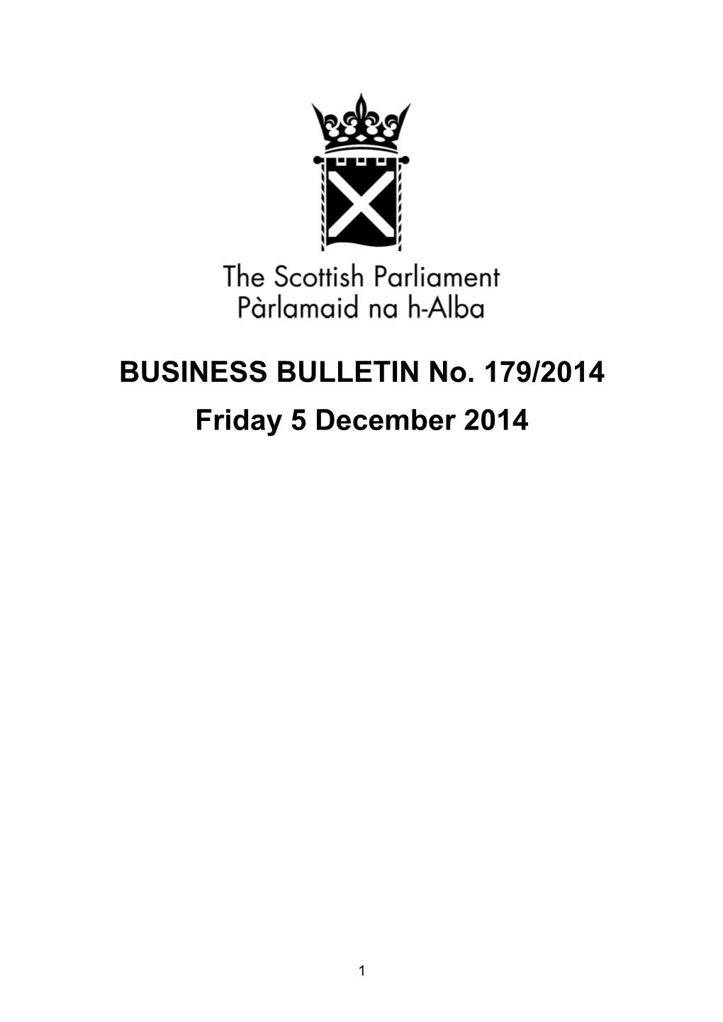 BUSINESS BULLETIN No. 179/2014 Friday 5 December 2014