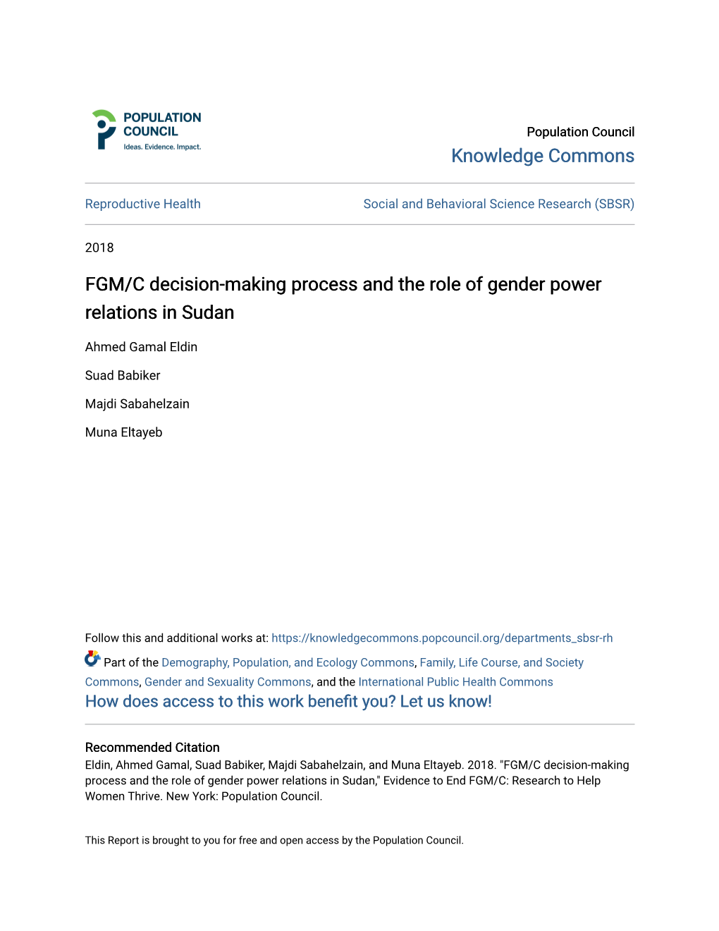 FGM/C Decision-Making Process and the Role of Gender Power Relations in Sudan