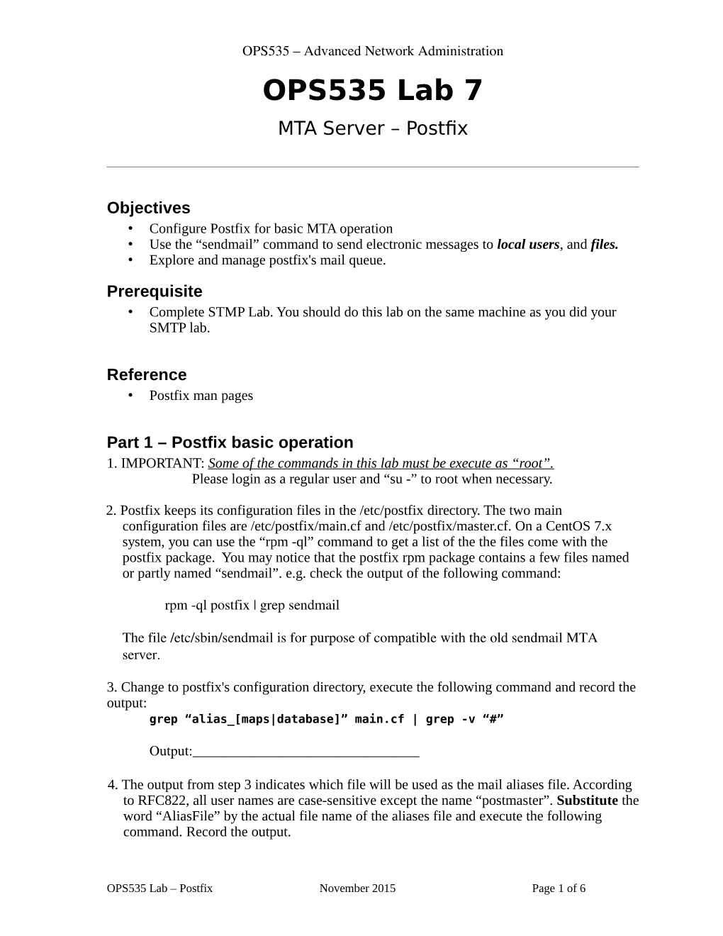OPS535 Lab 7 MTA Server – Postfix
