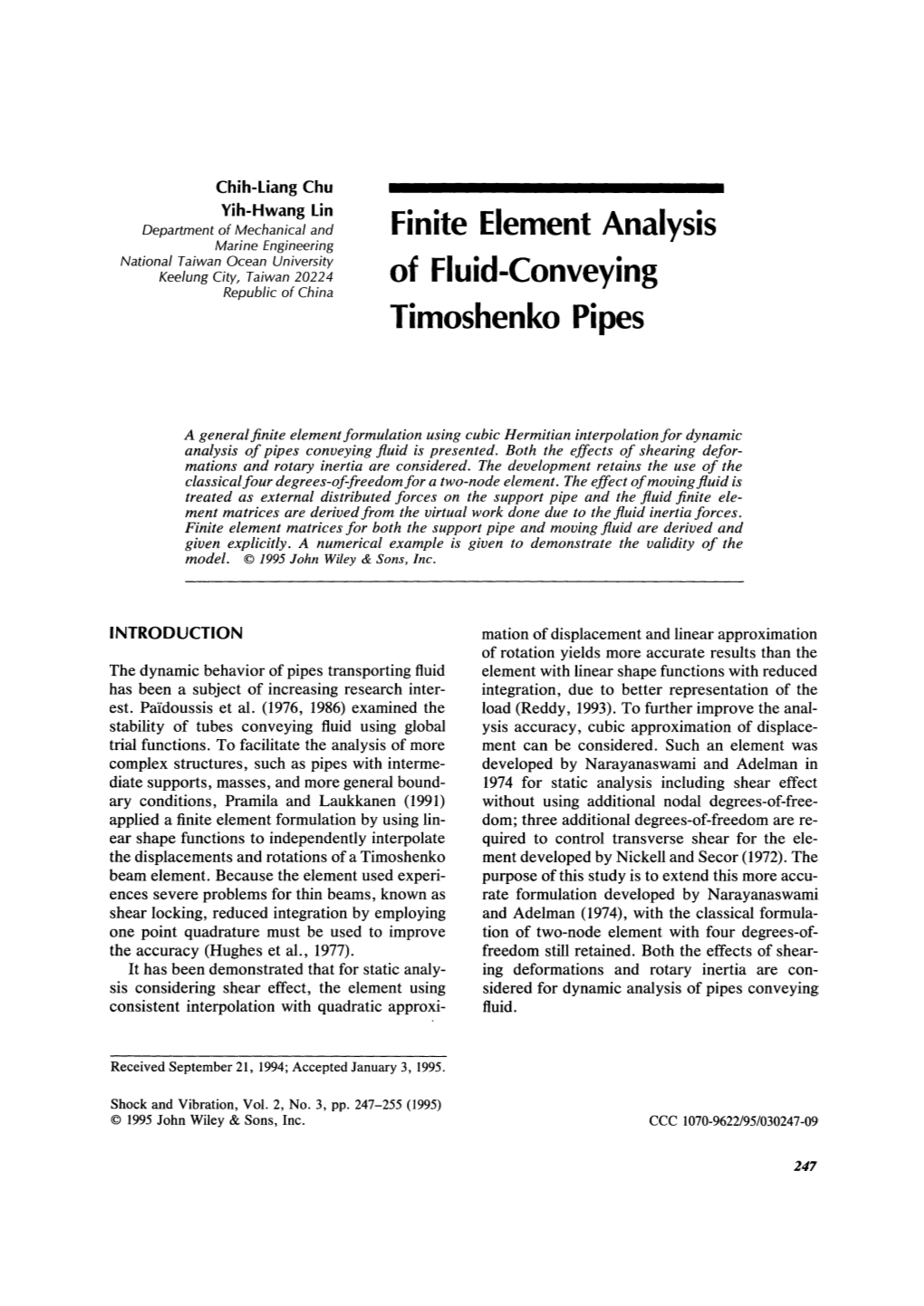 Finite Element Analysis of Fluid-Conveying Timoshenko Pipes