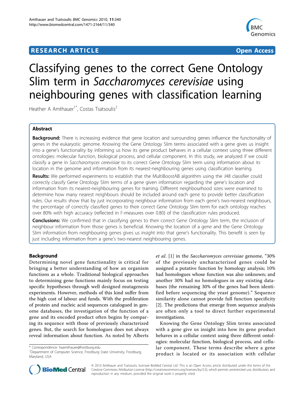 Classifying Genes to the Correct Gene Ontology Slim Term In