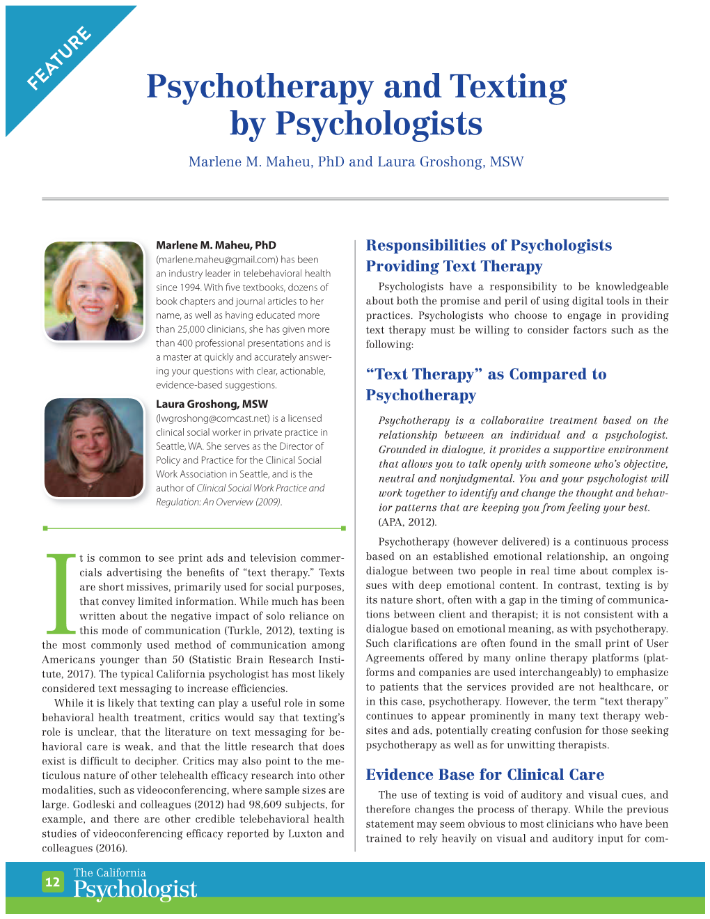 Psychotherapy and Texting by Psychologists Marlene M