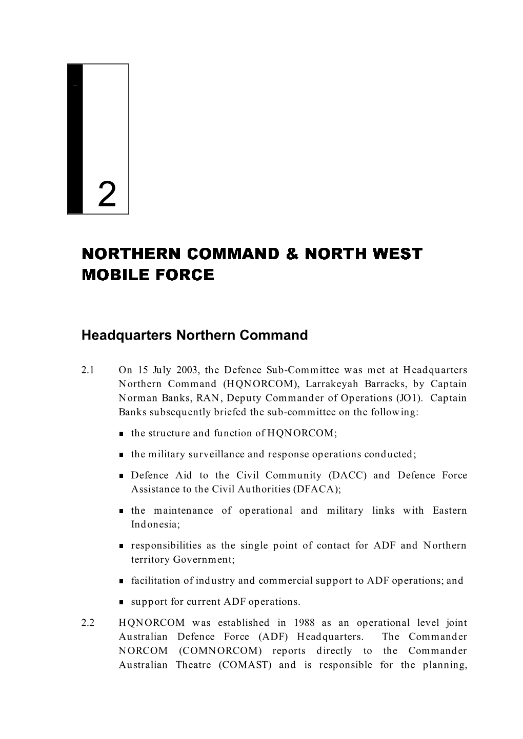 Chapter 2: Northern Command and North West Mobile Force