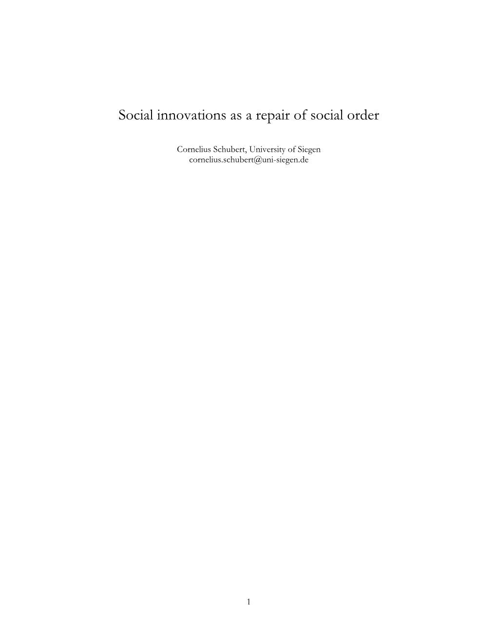 Social Innovations As a Repair of Social Order