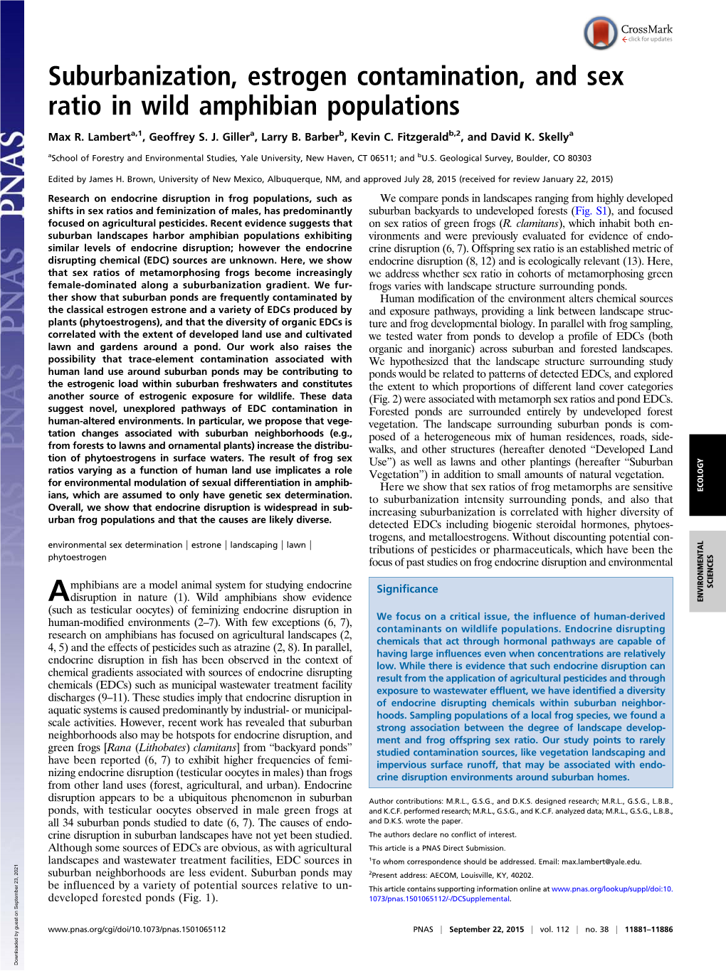 Suburbanization, Estrogen Contamination, and Sex Ratio in Wild Amphibian Populations