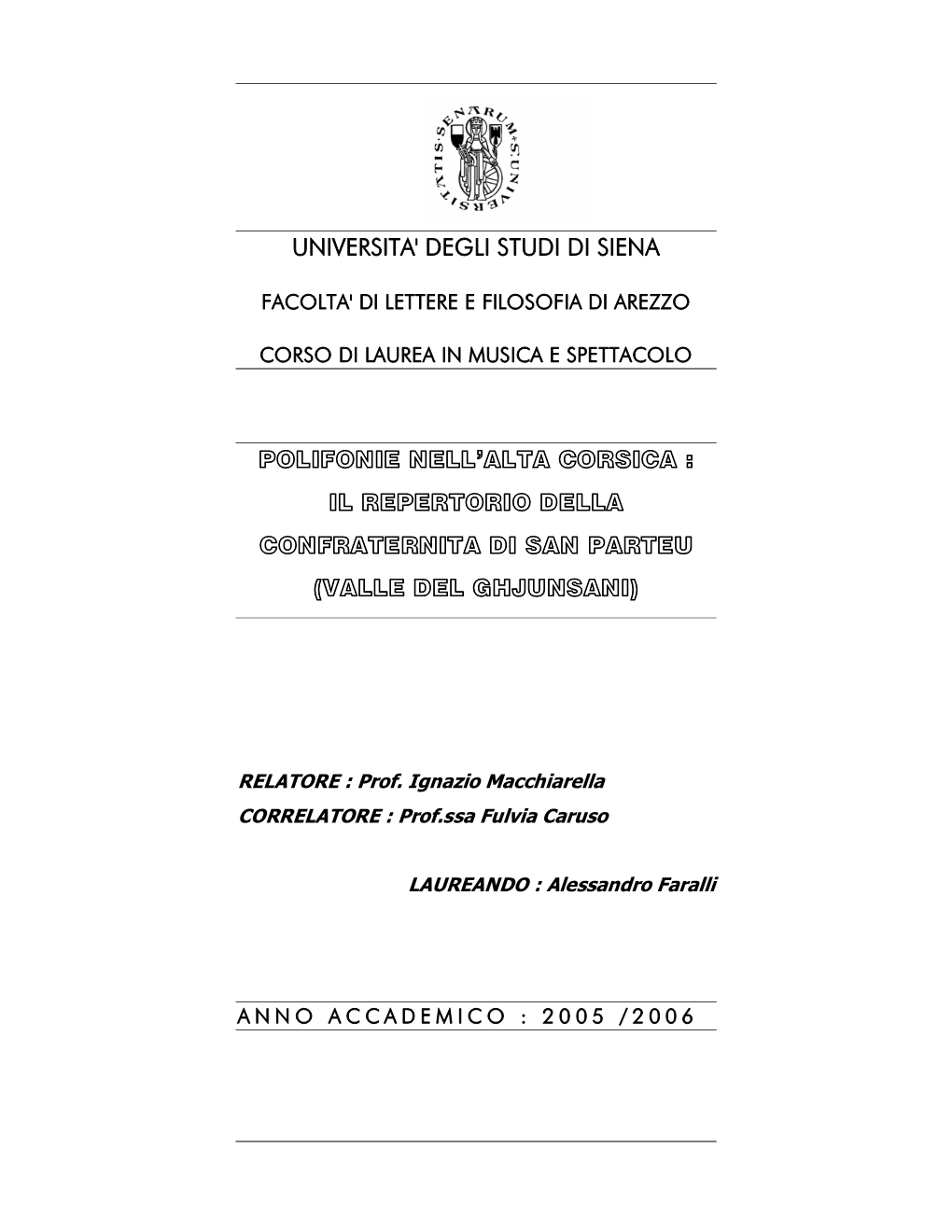 Universita' Degli Studi Di Siena Polifonie Nell'alta Corsica