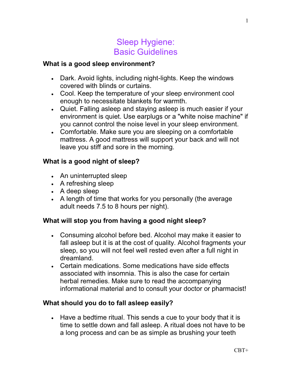 Sleep Hygiene: Basic Guidelines What Is a Good Sleep Environment?