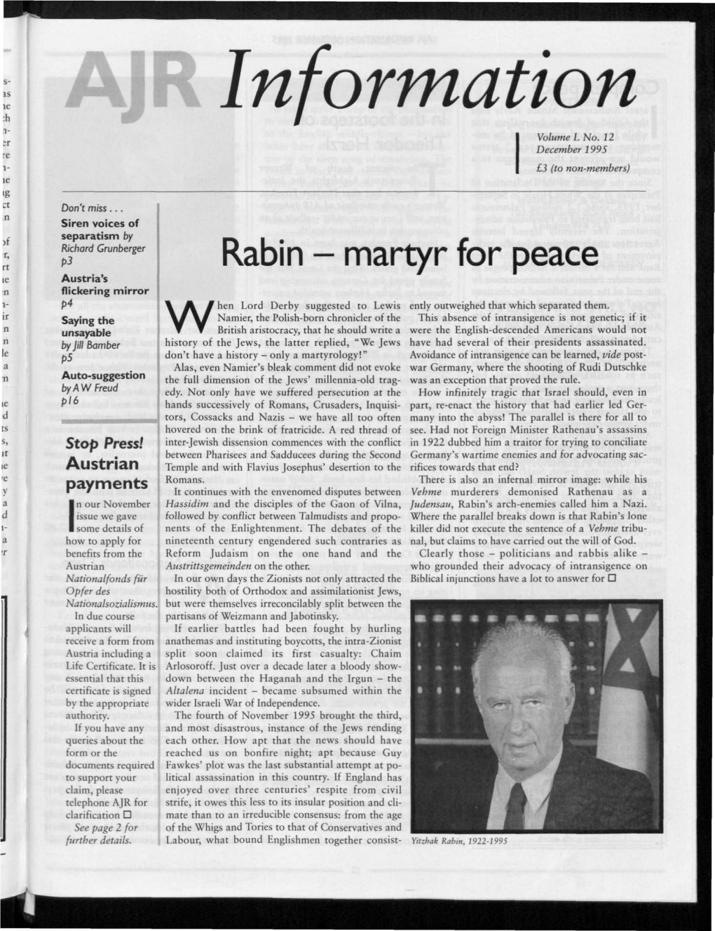 Rabin - Martyr for Peace Austria's Flickering Mirror P4 Hen Lord Derby Suggested to Lewis Ently Outweighed That Which Separated Them
