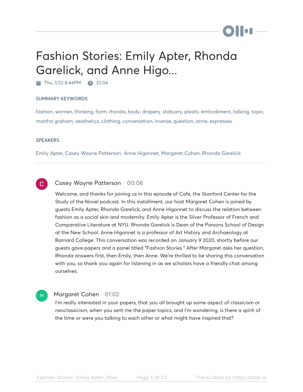 Fashion Stories: Emily Apter, Rhonda Garelick, and Anne Higo... Thu, 7/22 8:44PM 32:04
