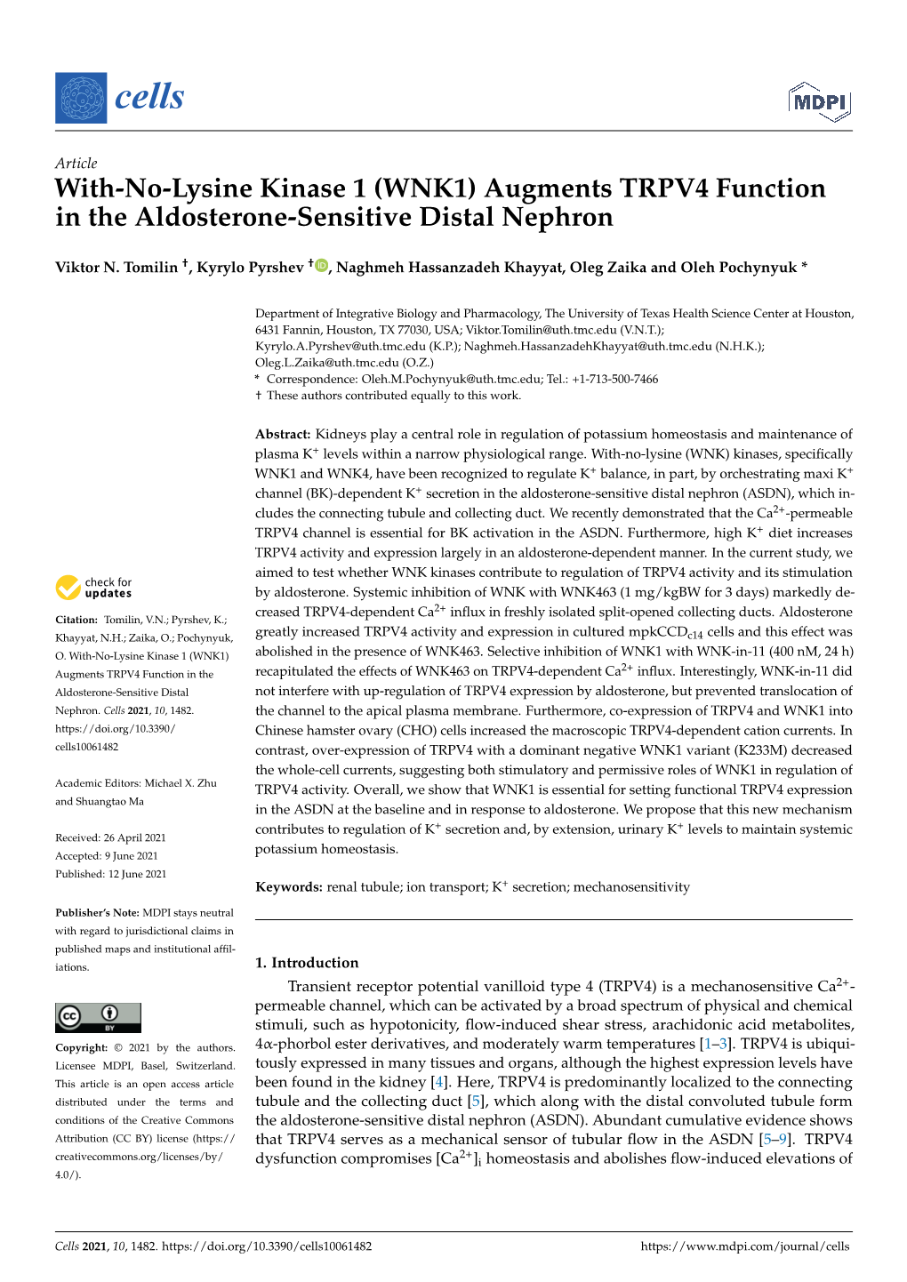 WNK1) Augments TRPV4 Function in the Aldosterone-Sensitive Distal Nephron