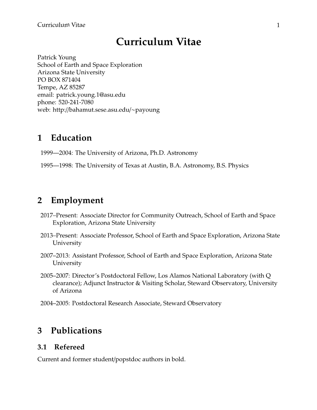 Curriculum Vitae 1 Curriculum Vitae