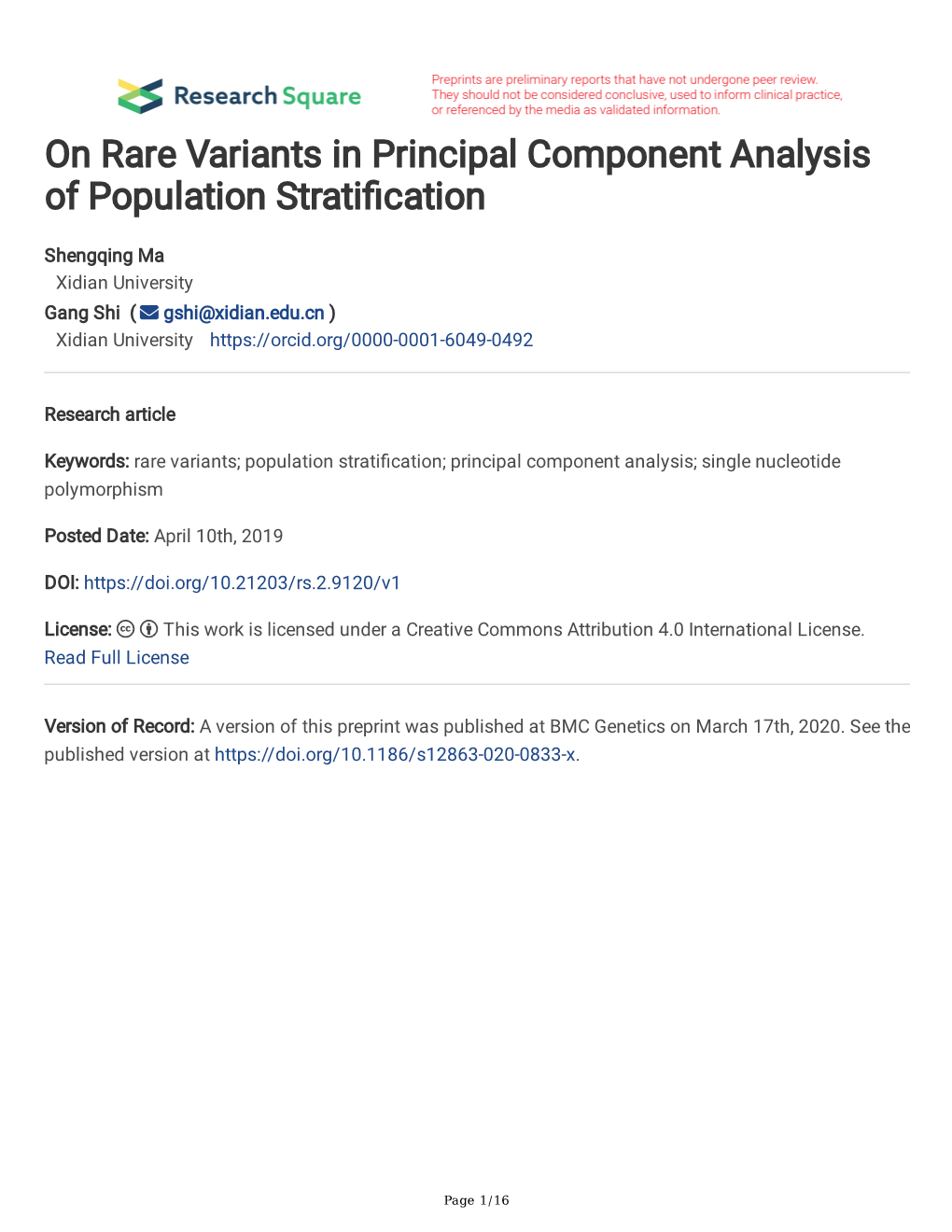 On Rare Variants in Principal Component Analysis of Population Stratifcation