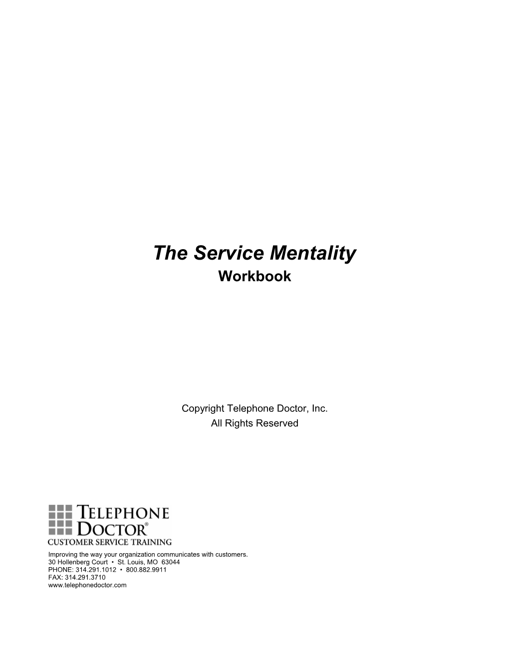 Td1service Mentality Participant Workbook
