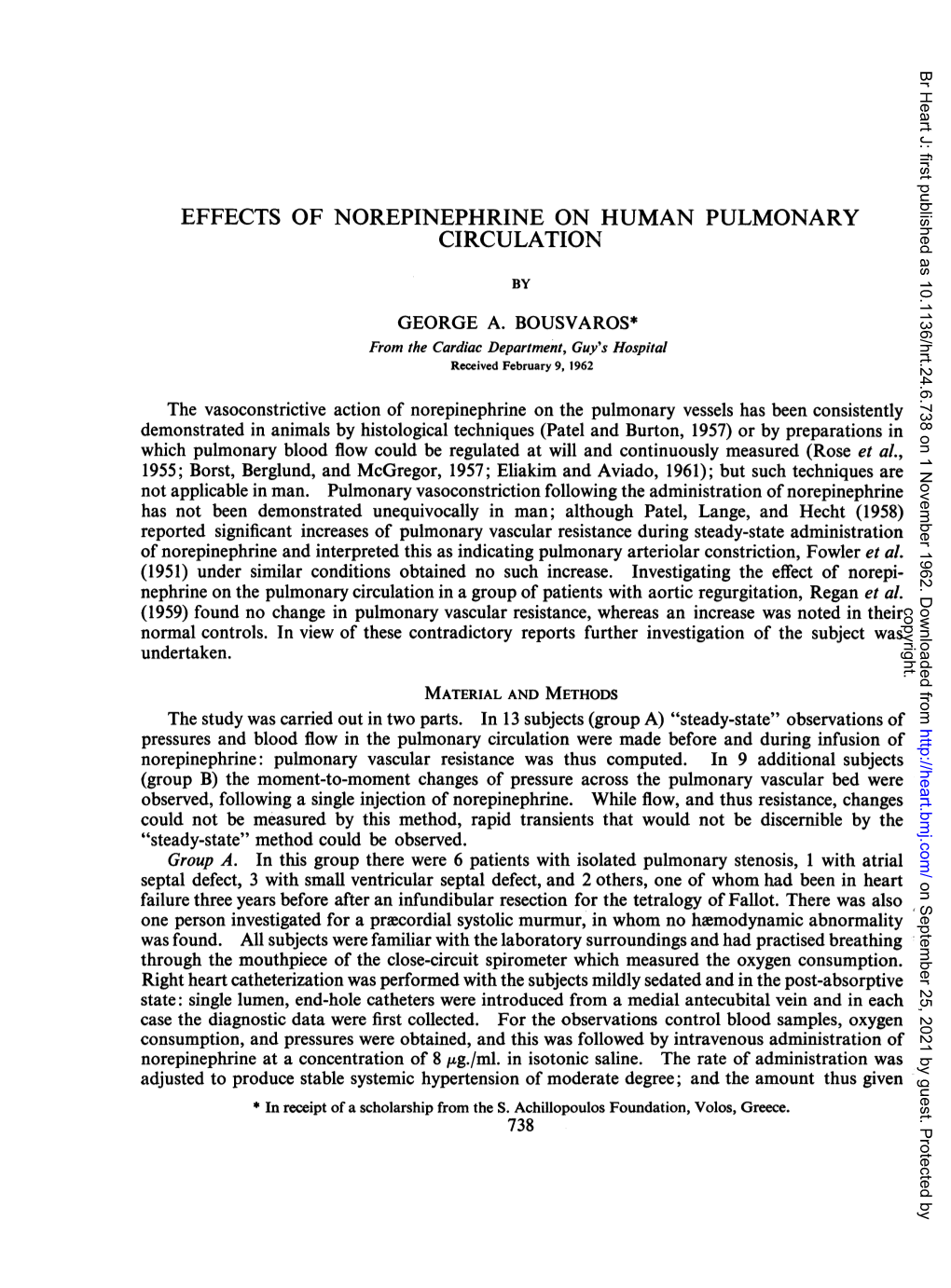 Effects of Norepinephrine on Human Pulmonary Circulation