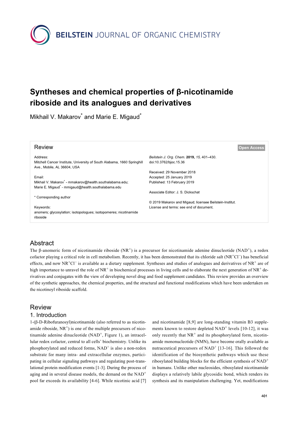 Syntheses and Chemical Properties of Β-Nicotinamide Riboside and Its Analogues and Derivatives