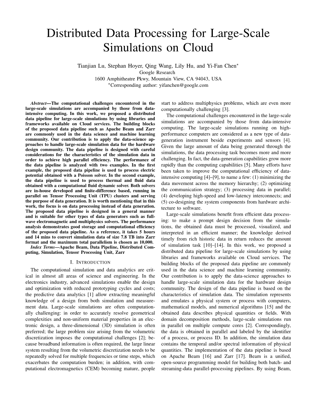 Distributed Data Processing for Large-Scale Simulations on Cloud