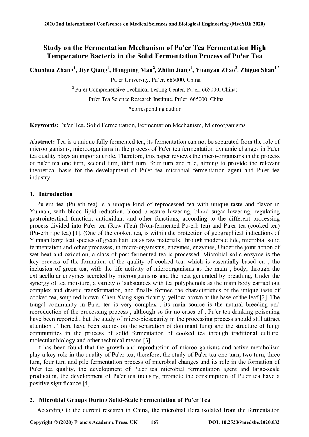 Study on the Fermentation Mechanism of Pu'er Tea Fermentation High Temperature Bacteria in the Solid Fermentation Process of Pu'er Tea