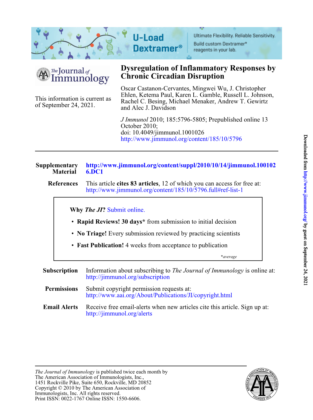 Chronic Circadian Disruption Dysregulation of Inflammatory