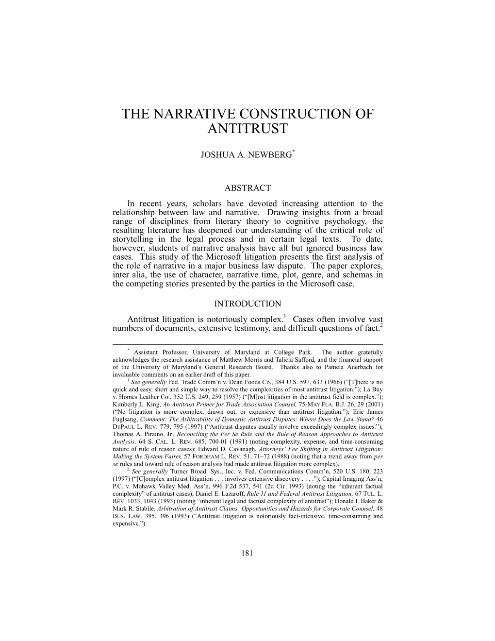 The Narrative Construction of Antitrust