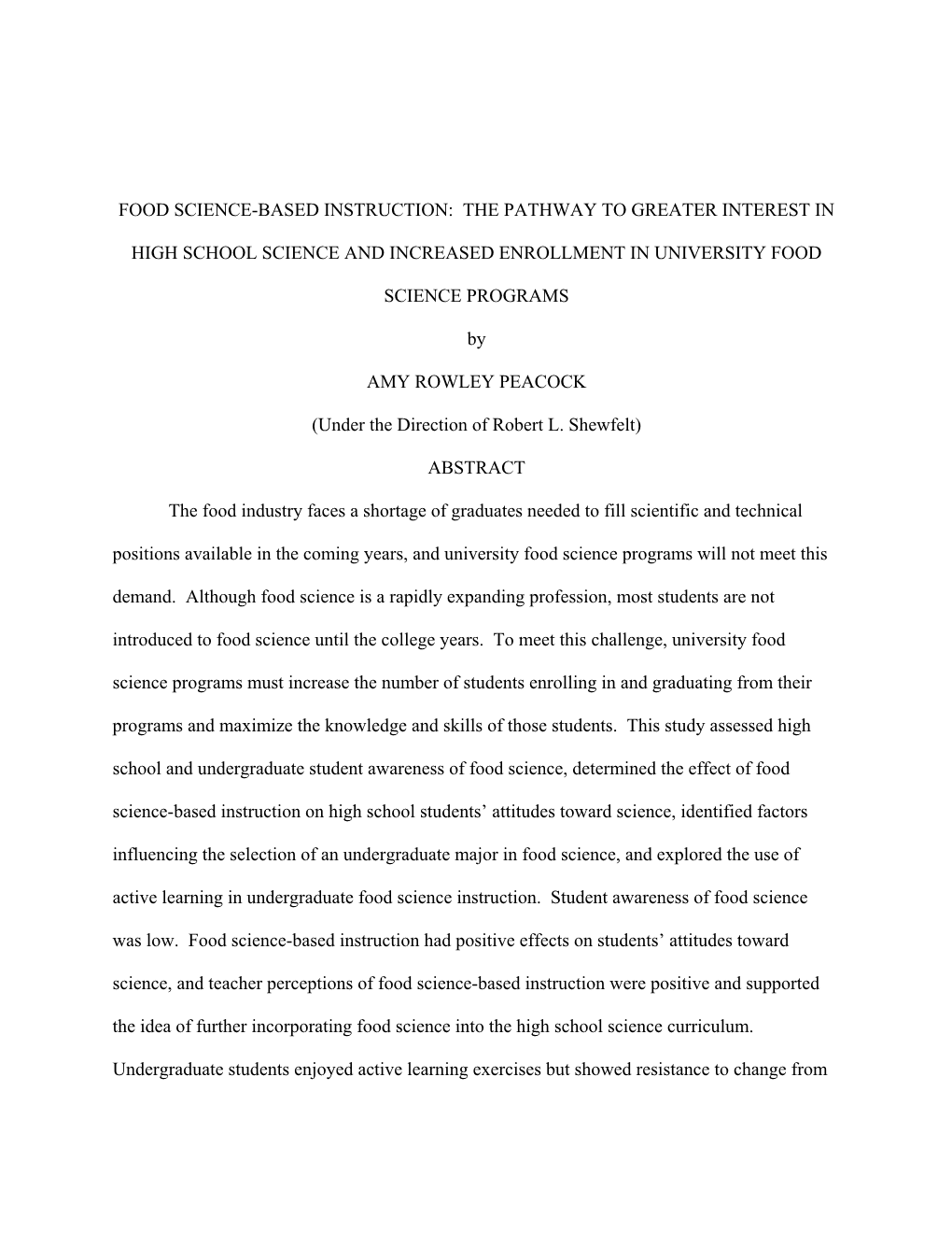 Food Science-Based Instruction: the Pathway to Greater Interest In