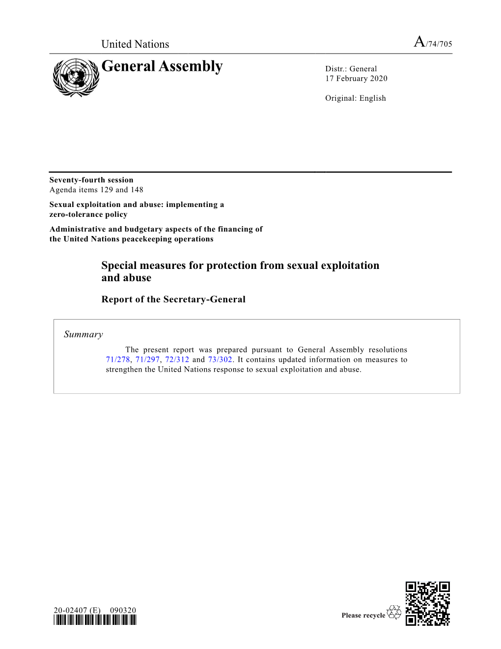 Report of the Secretary-General on Special Measures for Protection