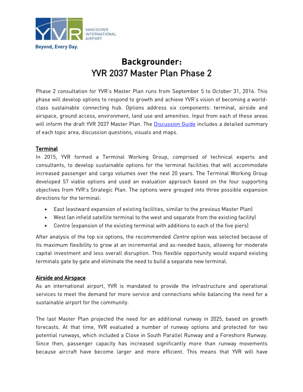 Backgrounder: YVR 2037 Master Plan Phase 2