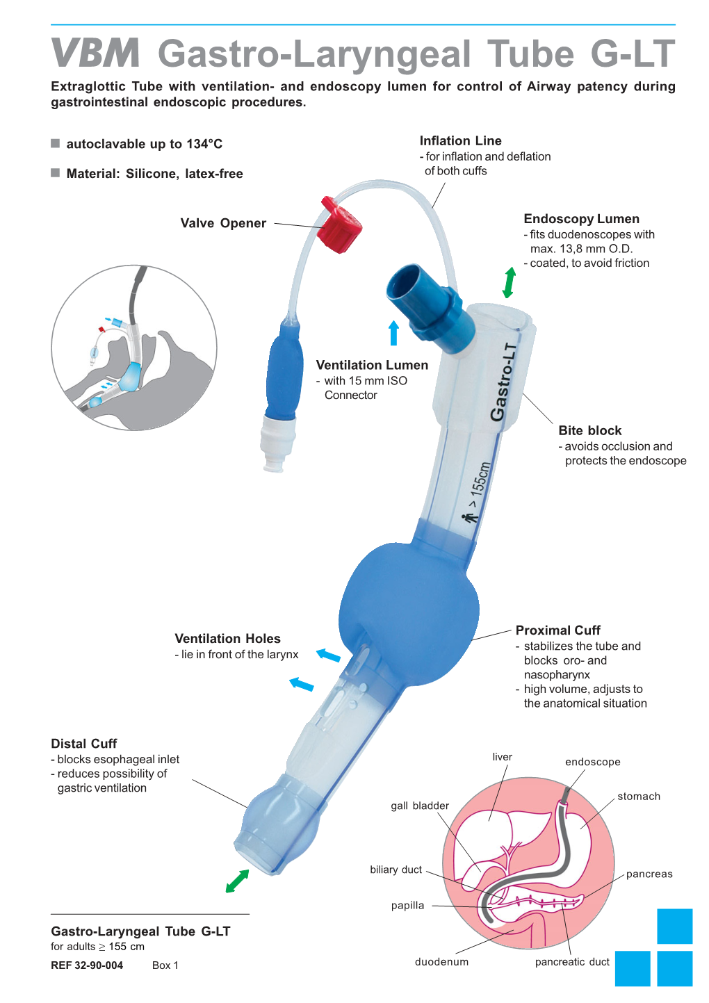 VBM Gastro-Laryngeal Tube G-LT Extraglottic Tube with Ventilation- and Endoscopy Lumen for Control of Airway Patency During Gastrointestinal Endoscopic Procedures