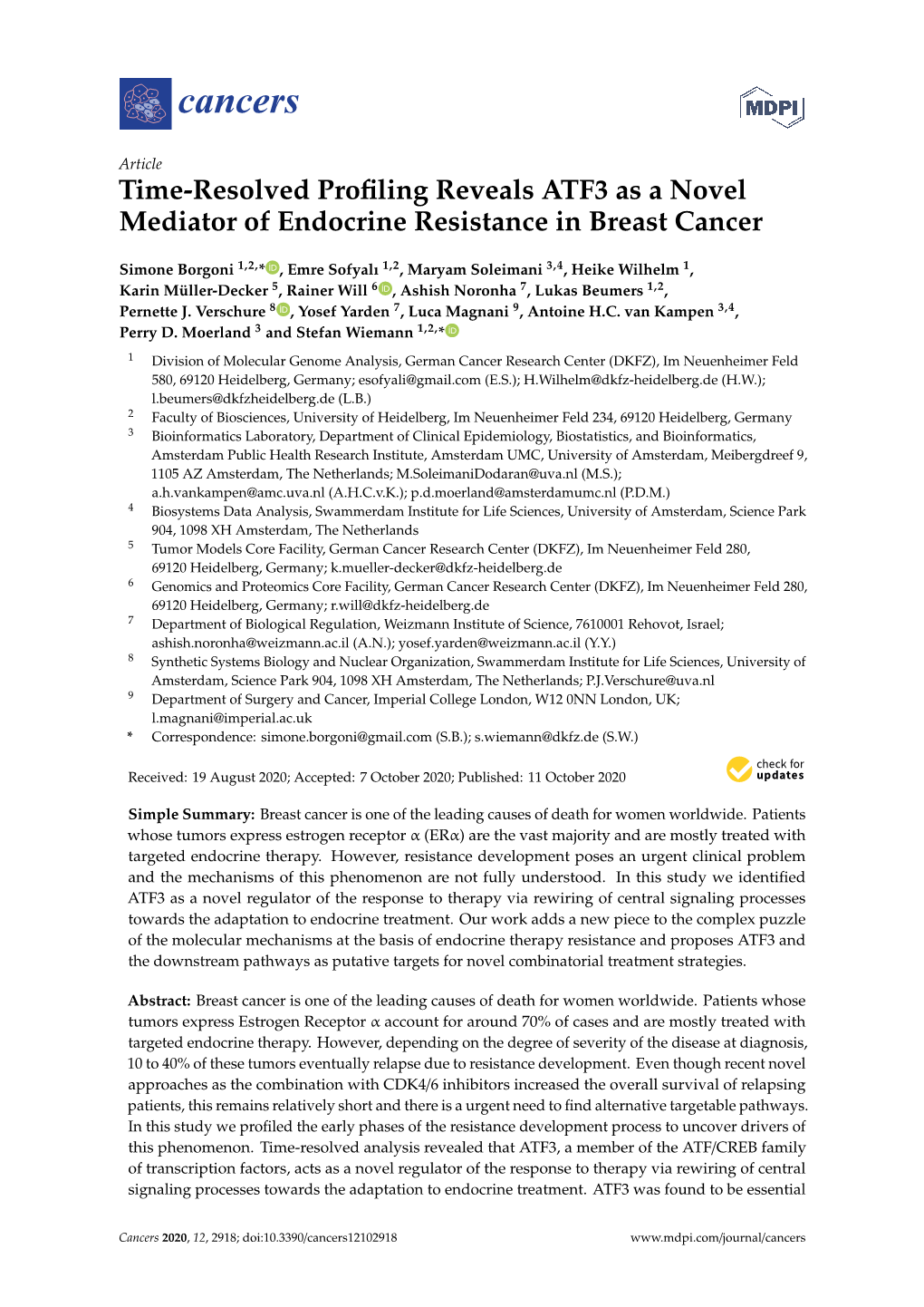 Time-Resolved Profiling Reveals ATF3 As a Novel Mediator of Endocrine Resistance in Breast Cancer