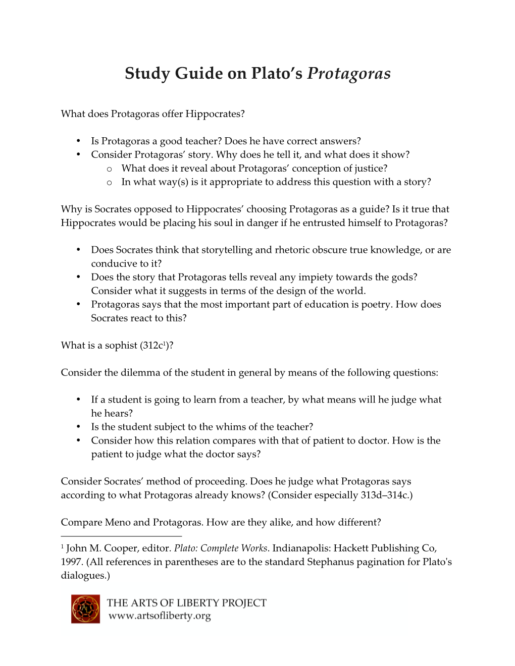 Study Guide on Plato's Protagoras