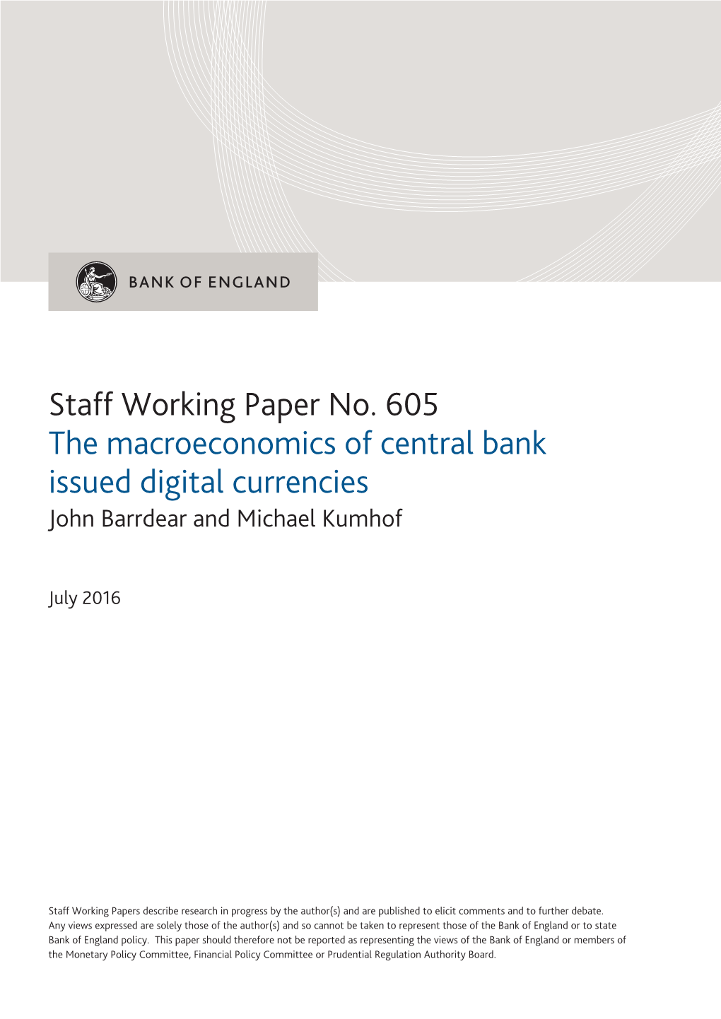 Bank of England Staff Working Paper No