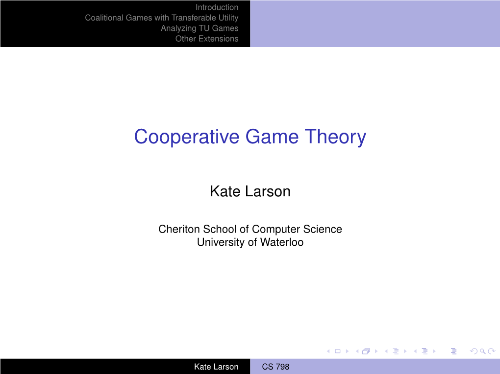 Cooperative Game Theory