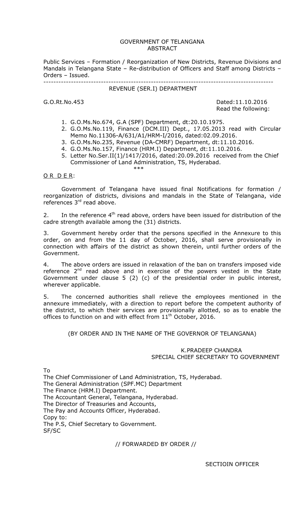 GOVERNMENT of TELANGANA ABSTRACT Public Services